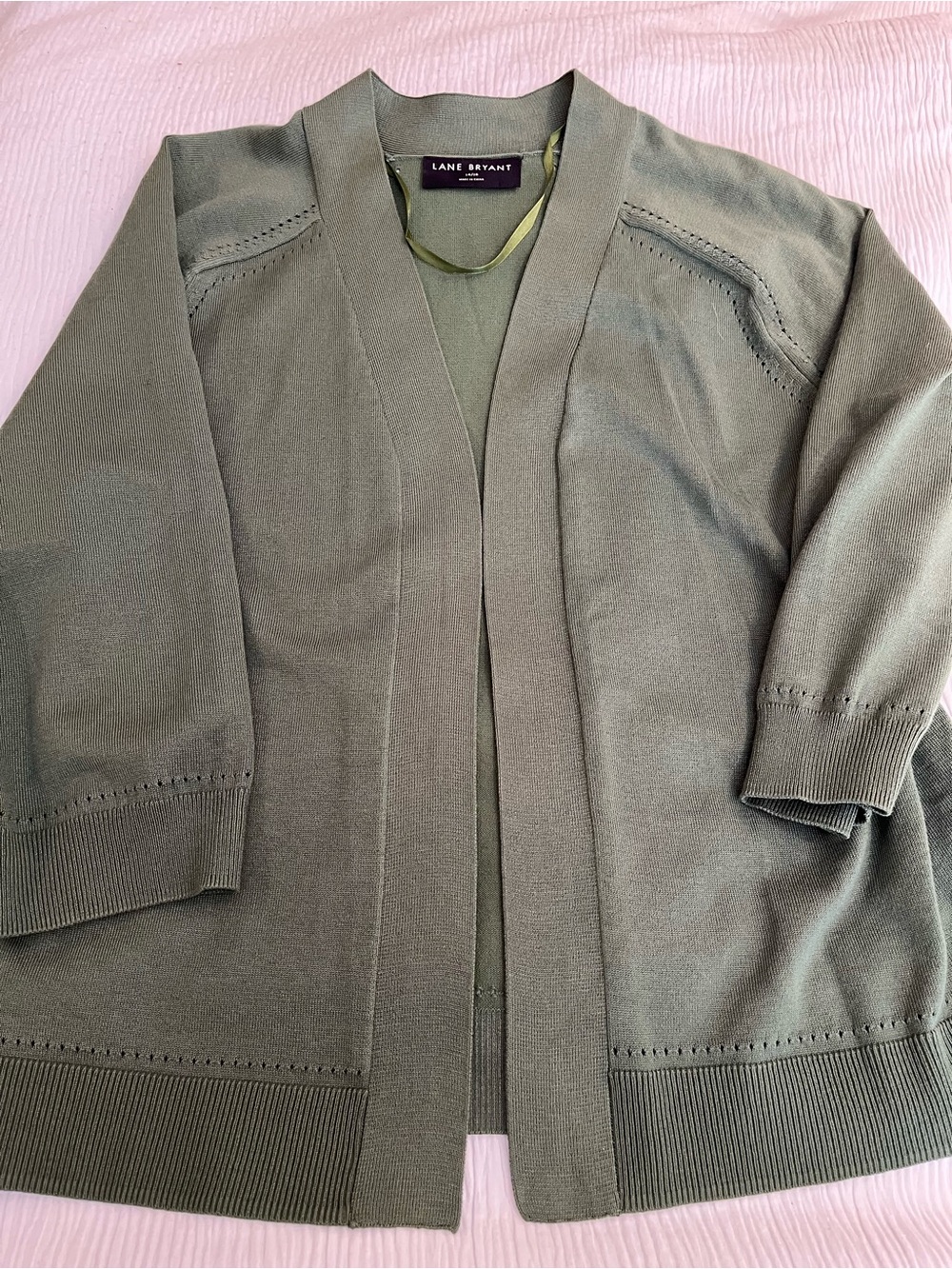 Lane Bryant Olive Green Open-Front Sweater Cardigan